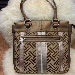Tignanello logo handbag bronze leather accents
